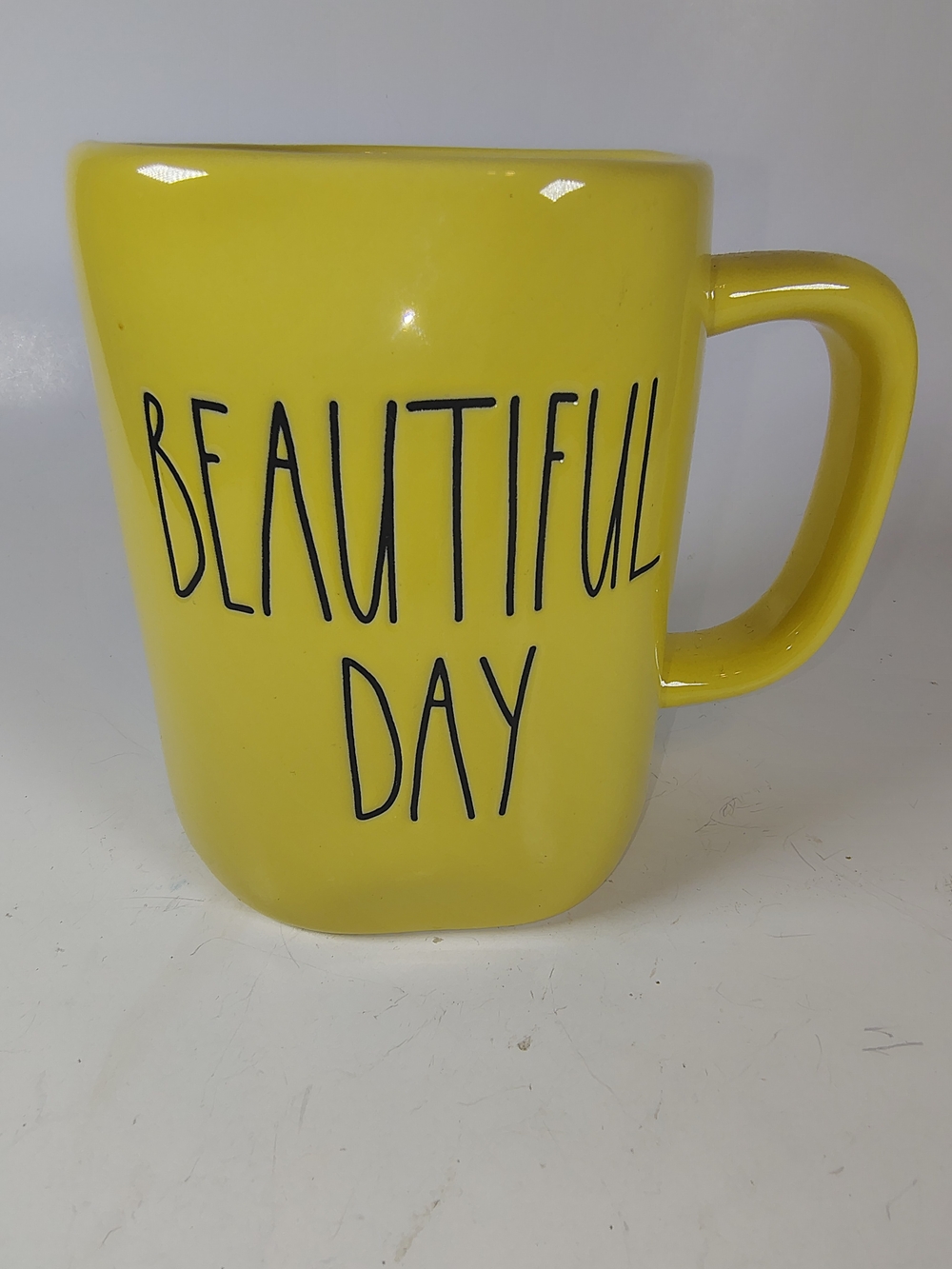 Rae Dunn Magenta 295 Yellow BEAUTIFUL DAY Mug 2022 Retired Gift Collectible
